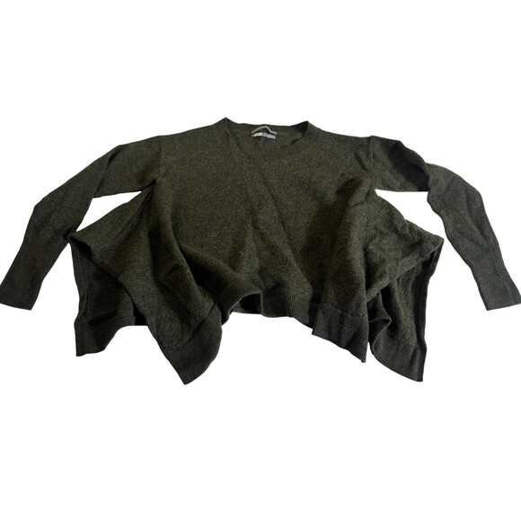 Anthropologie Cropped Sweater Women Small Green Knit Long Sleeve Sharkbite Hem - Picture 2 of 5